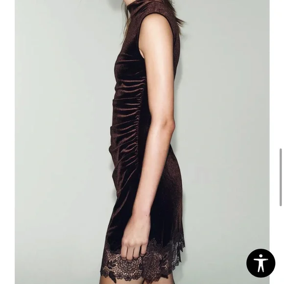 NWT Zara Velvet Lace Dress - Dark Brown - Size M - Picture 4 of 9